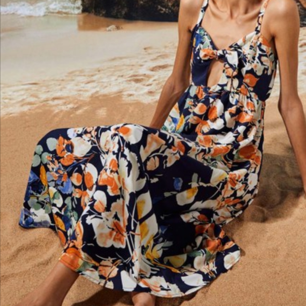 $15 Or Two For $20 New Navy Abstract Cutout-Front Sleeveless Midi Dress